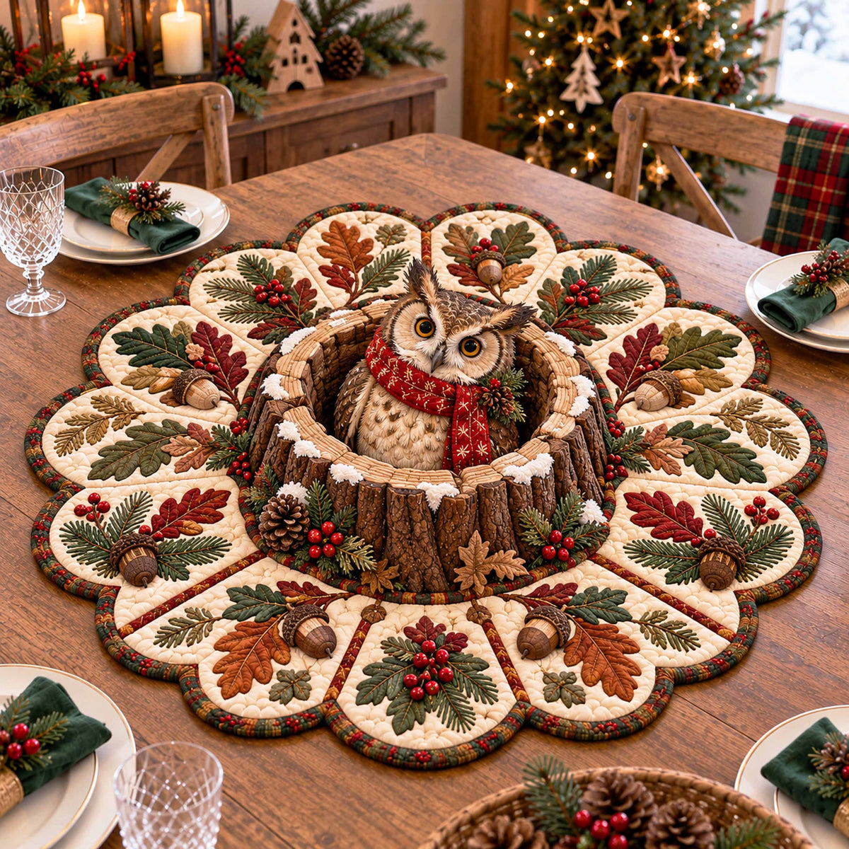 Christmas Woodland Custom Shape Quilted Table Topper SN0TD916