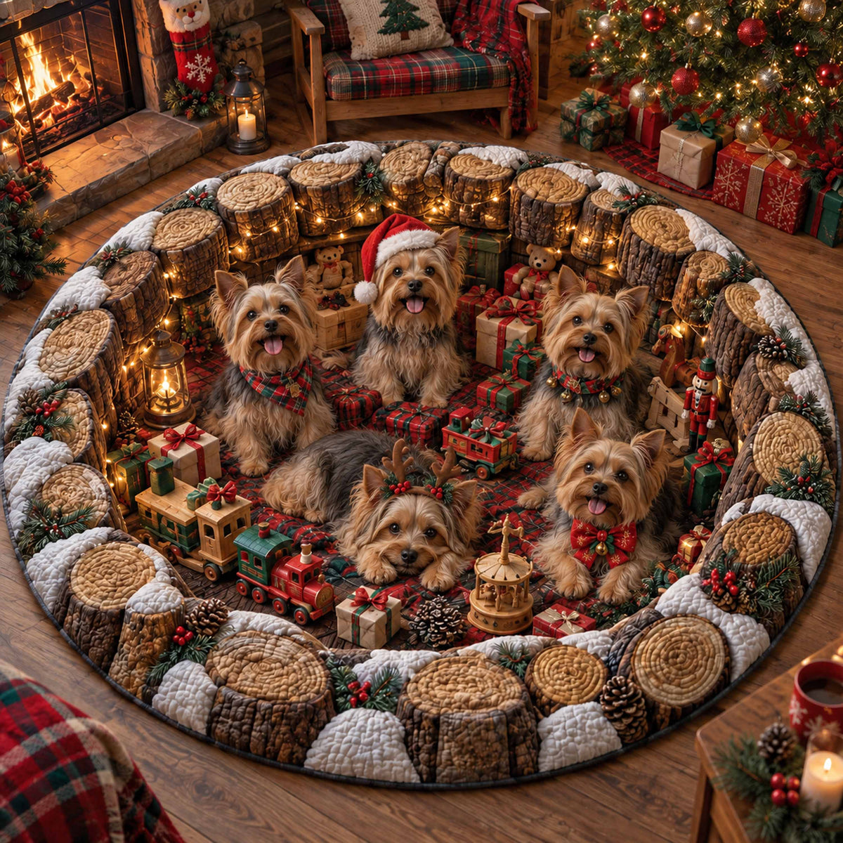 Christmas Paws Quilted Round Mat NCU0SN007