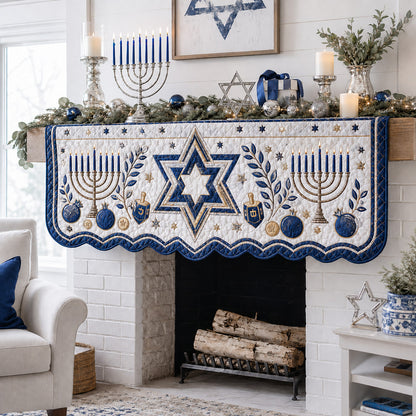 Classic Blue Hanukkah Quilted Mantel Scarf SN0HH0172
