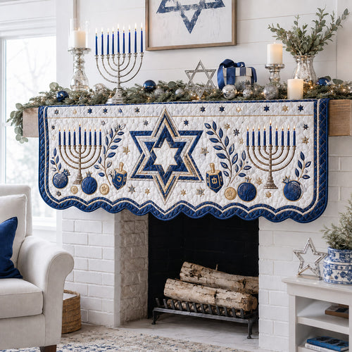 Classic Blue Hanukkah Quilted Mantel Scarf SN0HH0172