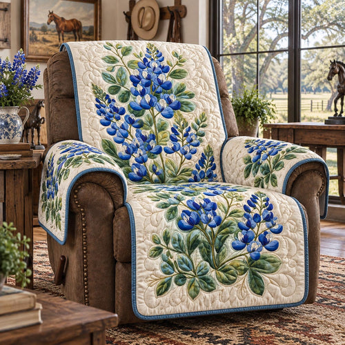 Classic Bluebonnet Bouquet Quilted Sofa Cover SN0DV995