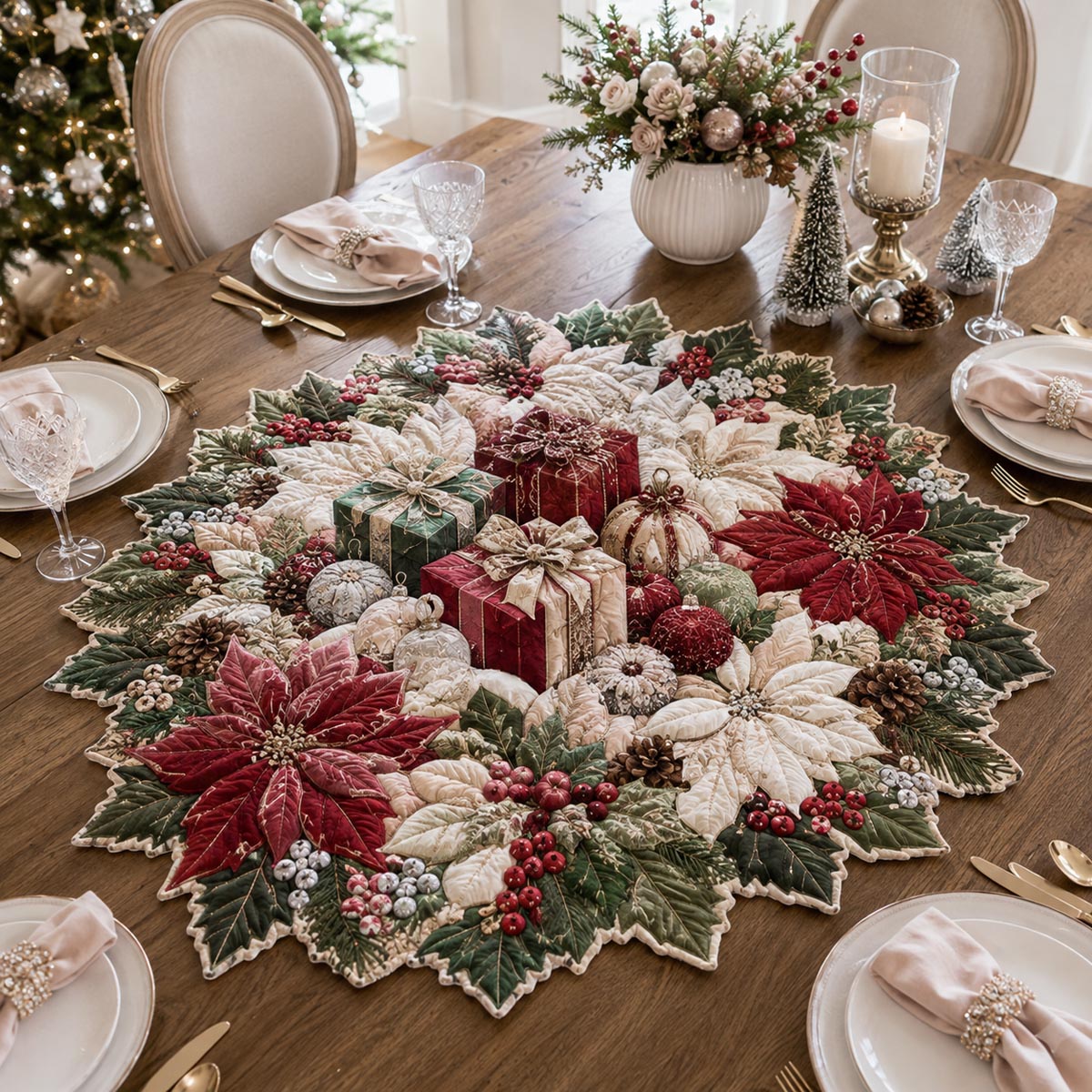 Classic Christmas Gifts Custom Shape Quilted Table Topper SN0DV359