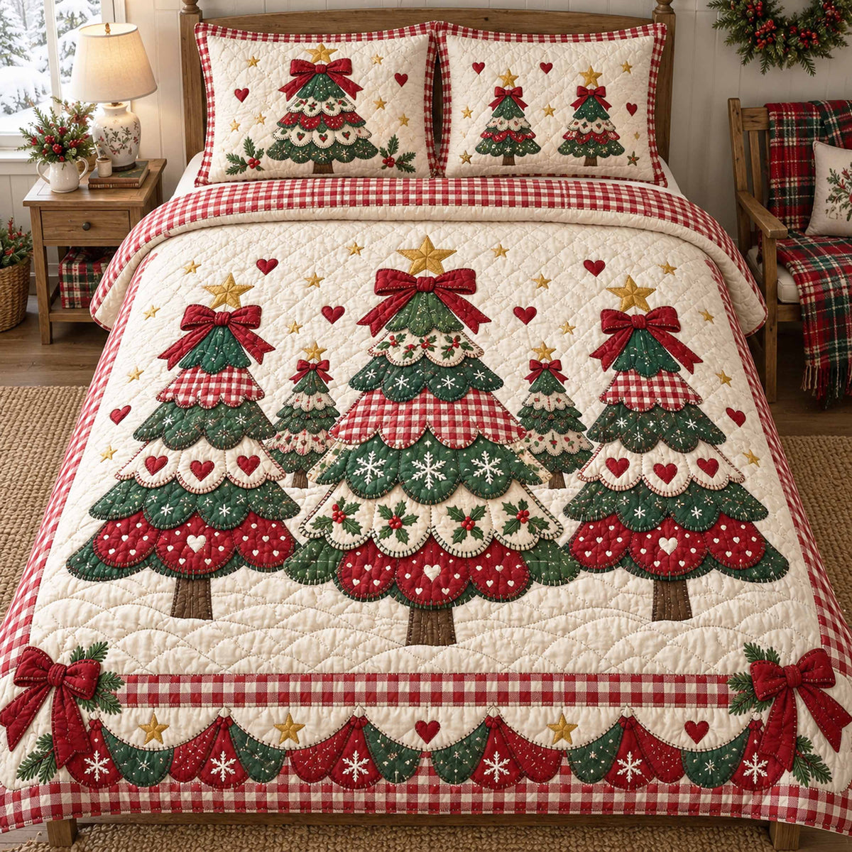 Classic Evergreen 3-Piece Quilted Bedding Set SN0TD1154