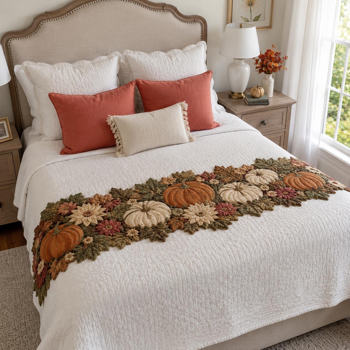 Classic Pumpkin Garland Custom Shape Quilted Bed Runner SN0DV214