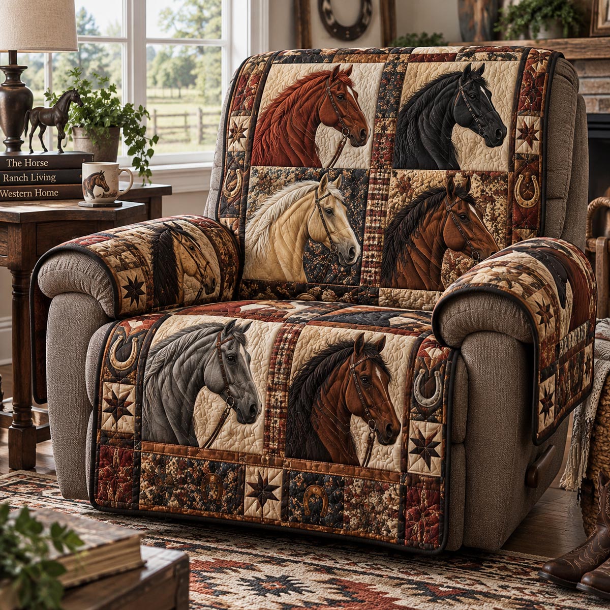 Classic Ranch Horses Quilted Sofa Cover SN0DV963