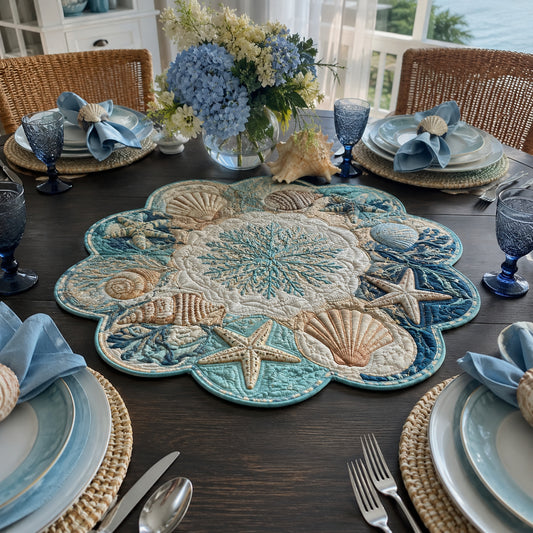 Coastal Shell Medallion Custom Shape Quilted Table Topper SN0DV540