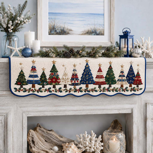 Coastal Christmas Tree Quilted Mantel Scarf SN0HH0249