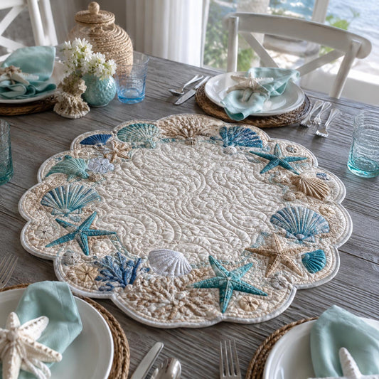 Coastal Starfish Garden Custom Shape Quilted Table Topper SN0DV526