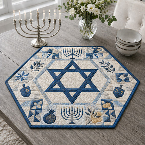 Cobalt Menorah Grace Custom Shape Quilted Table Topper SN0HH0163