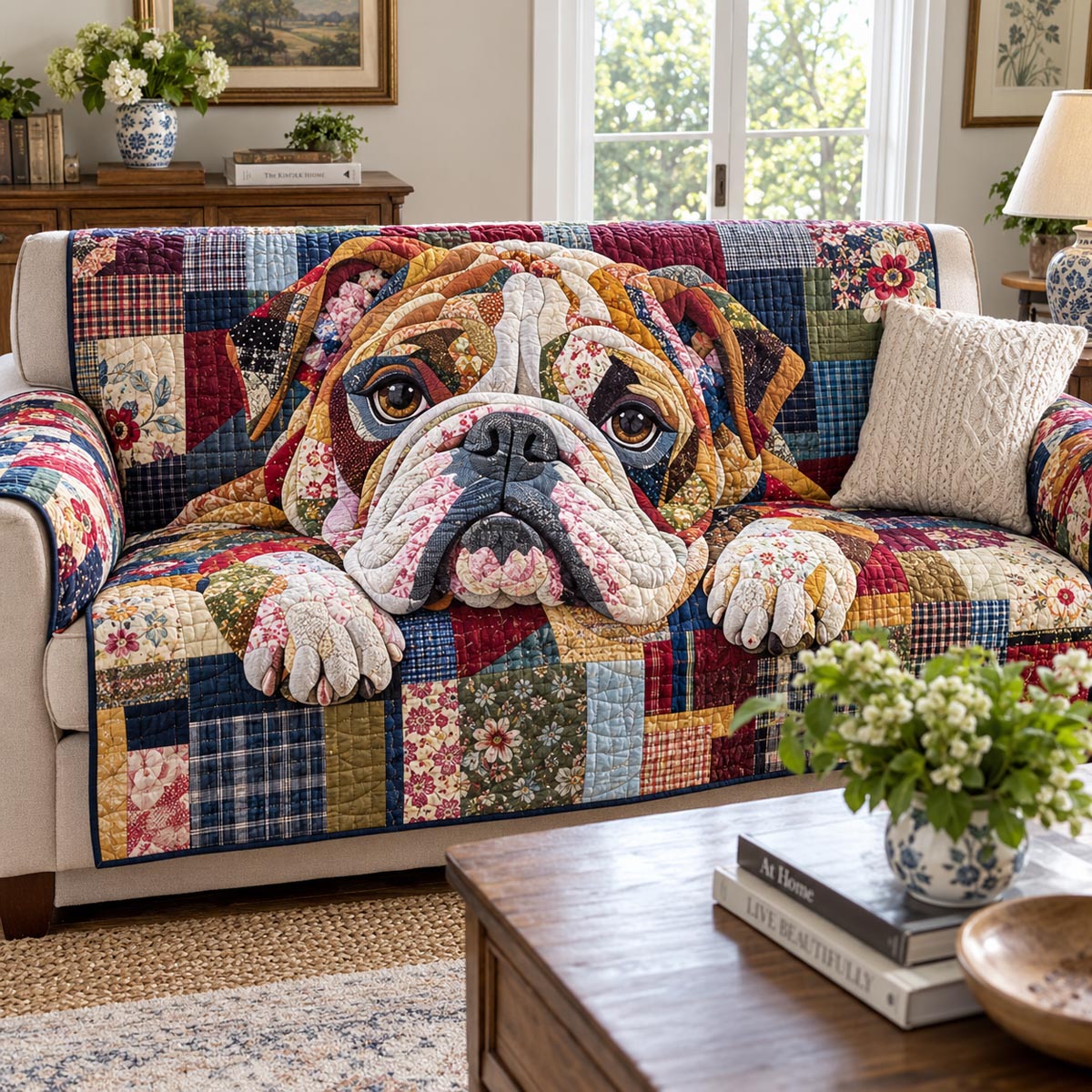 Colorful Bulldog Charm Quilted Sofa Cover SN0DV651