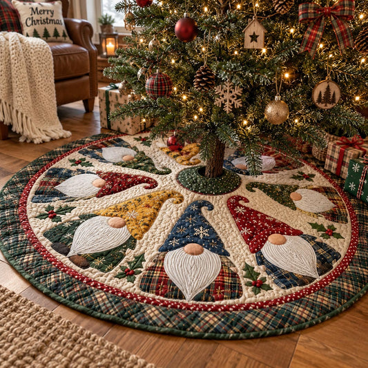 Colorful Gnome Gathering Christmas Quilted Tree Skirt SN0DV867