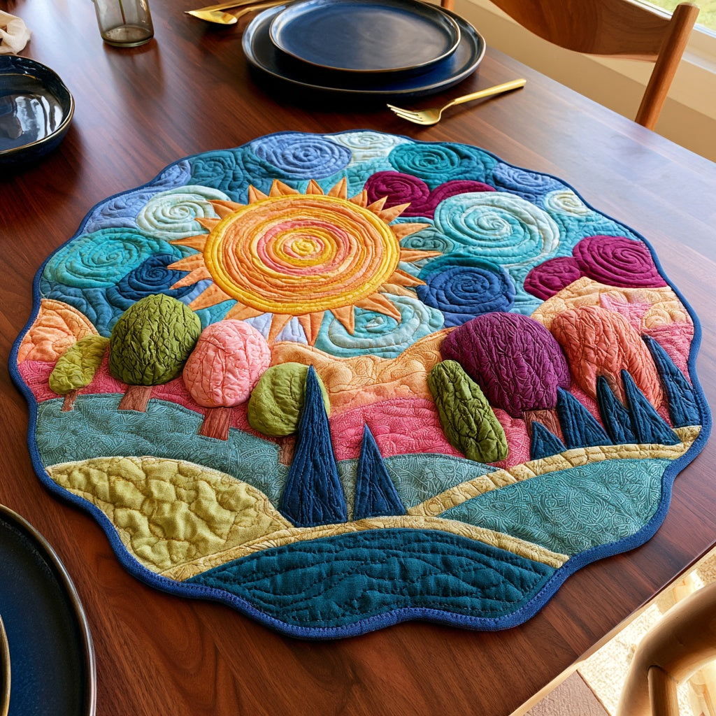 Colorful Grove Custom Shape Quilted Table Topper NCU0LV273