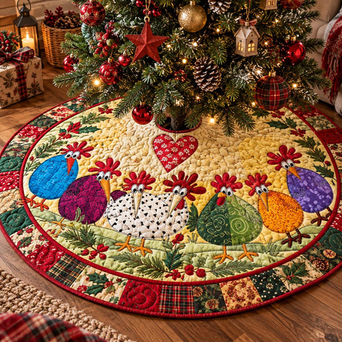 Colorful Hen Holiday Christmas Quilted Tree Skirt SN0DV1150