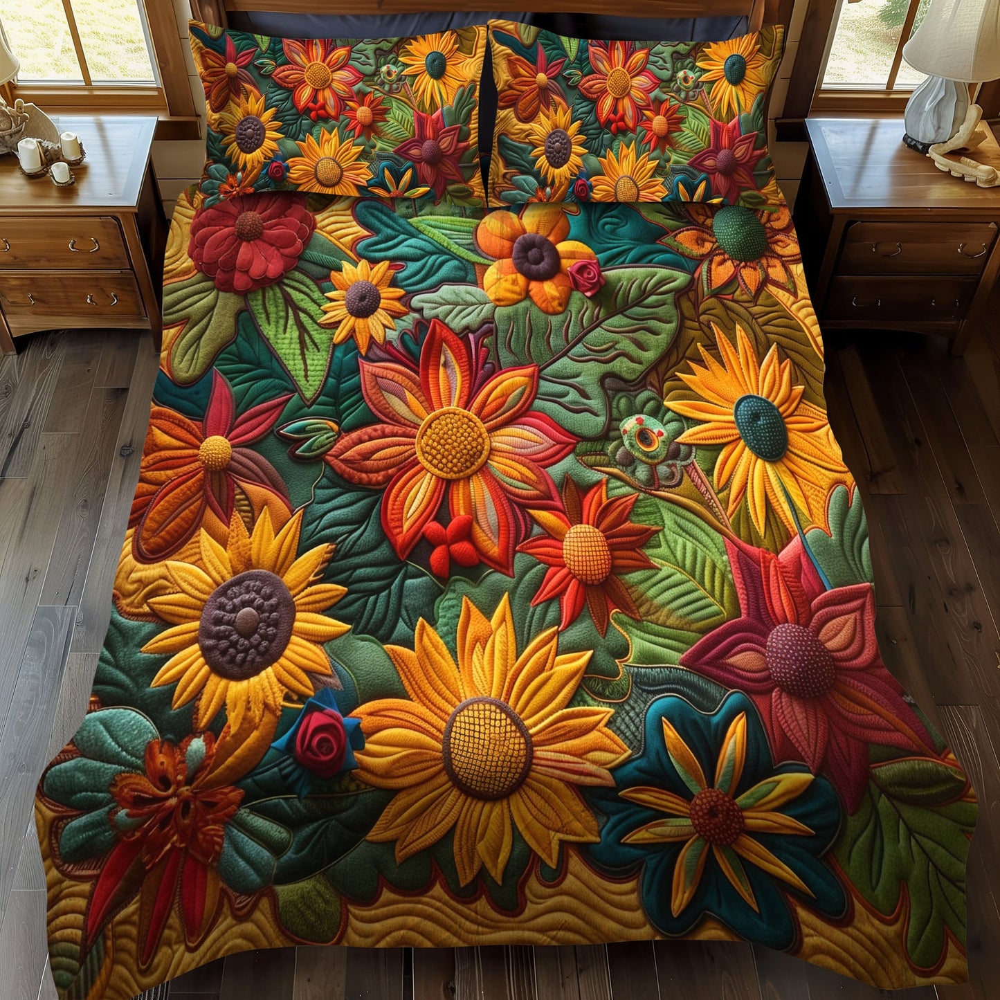 Colorful Sunflowers 3-Piece Quilted Bedding Set NCU0VL330