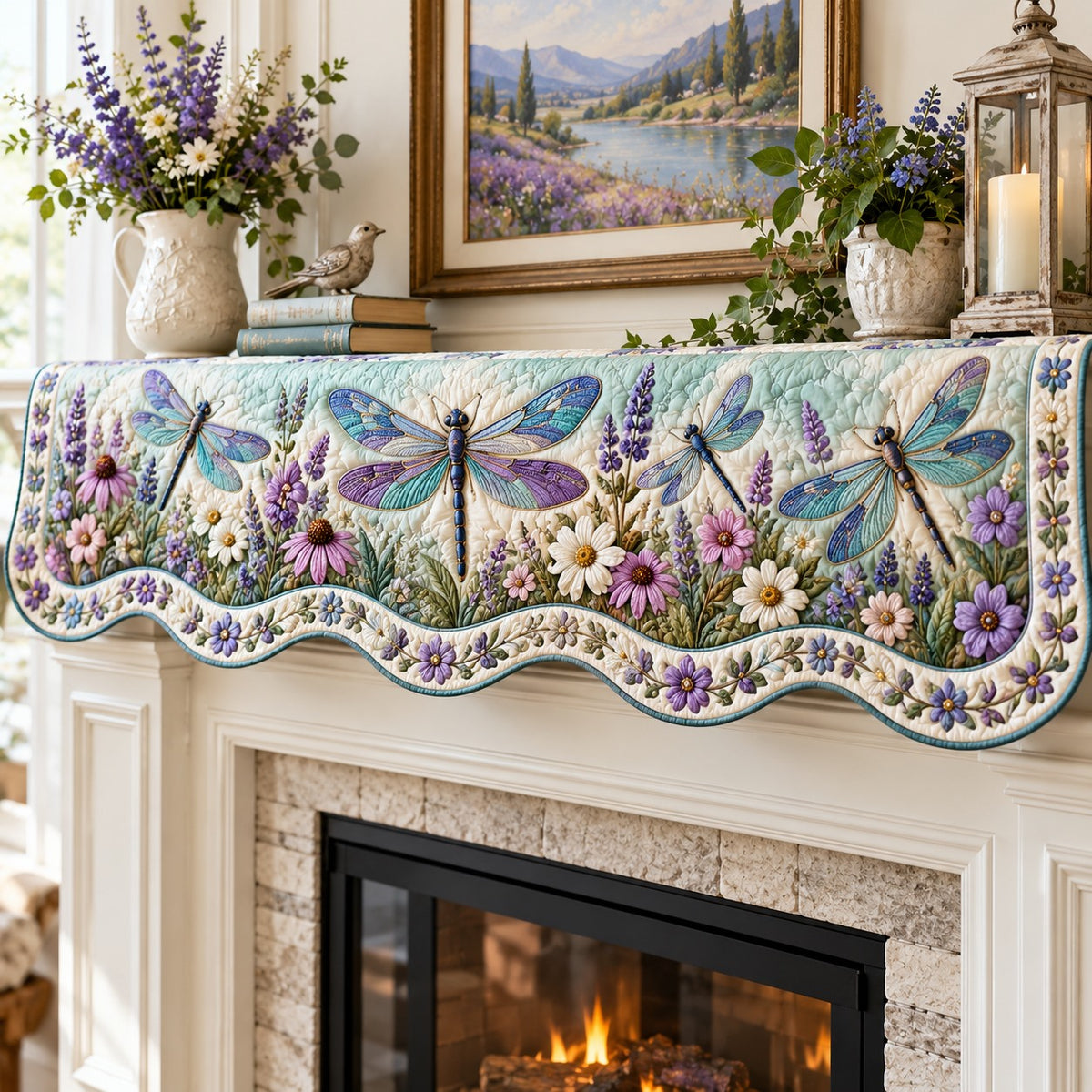 Coneflower Dragonfly Garden Quilted Mantel Scarf SN0TV970