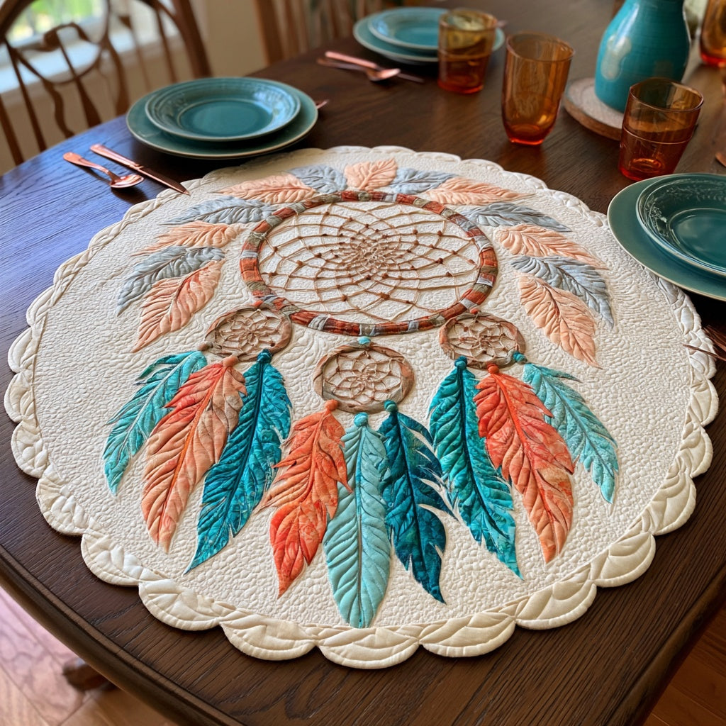 Coral Feathers Custom Shape Quilted Table Topper NCU0LV243