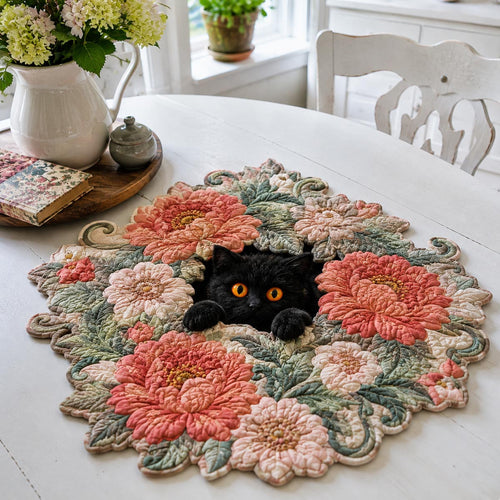 Coral Garden Cat Custom Shape Quilted Table Topper SN0DV228
