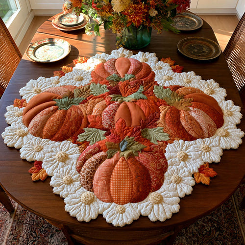 Coral Pumpkin Garden Custom Shape Quilted Table Topper SN0DV194