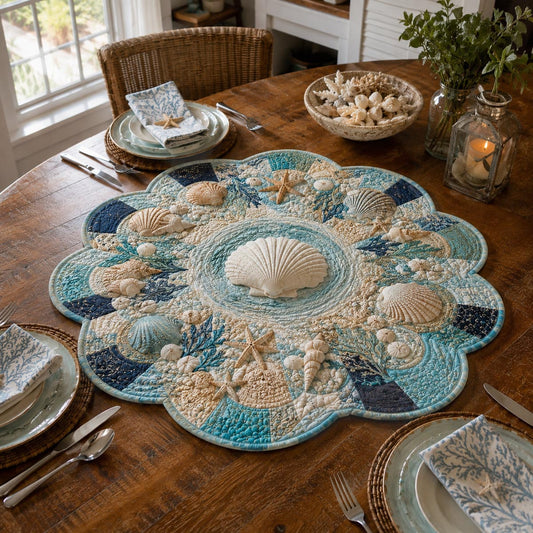 Coral Seashell Wreath Custom Shape Quilted Table Topper SN0DV539