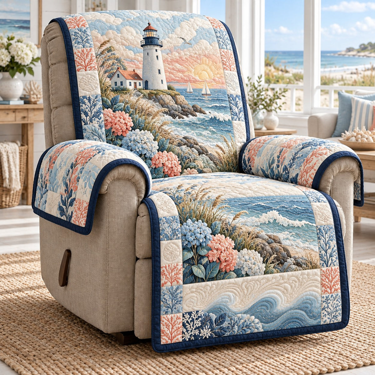 Coral Sunset Lighthouse Quilted Sofa Cover SN0TV917