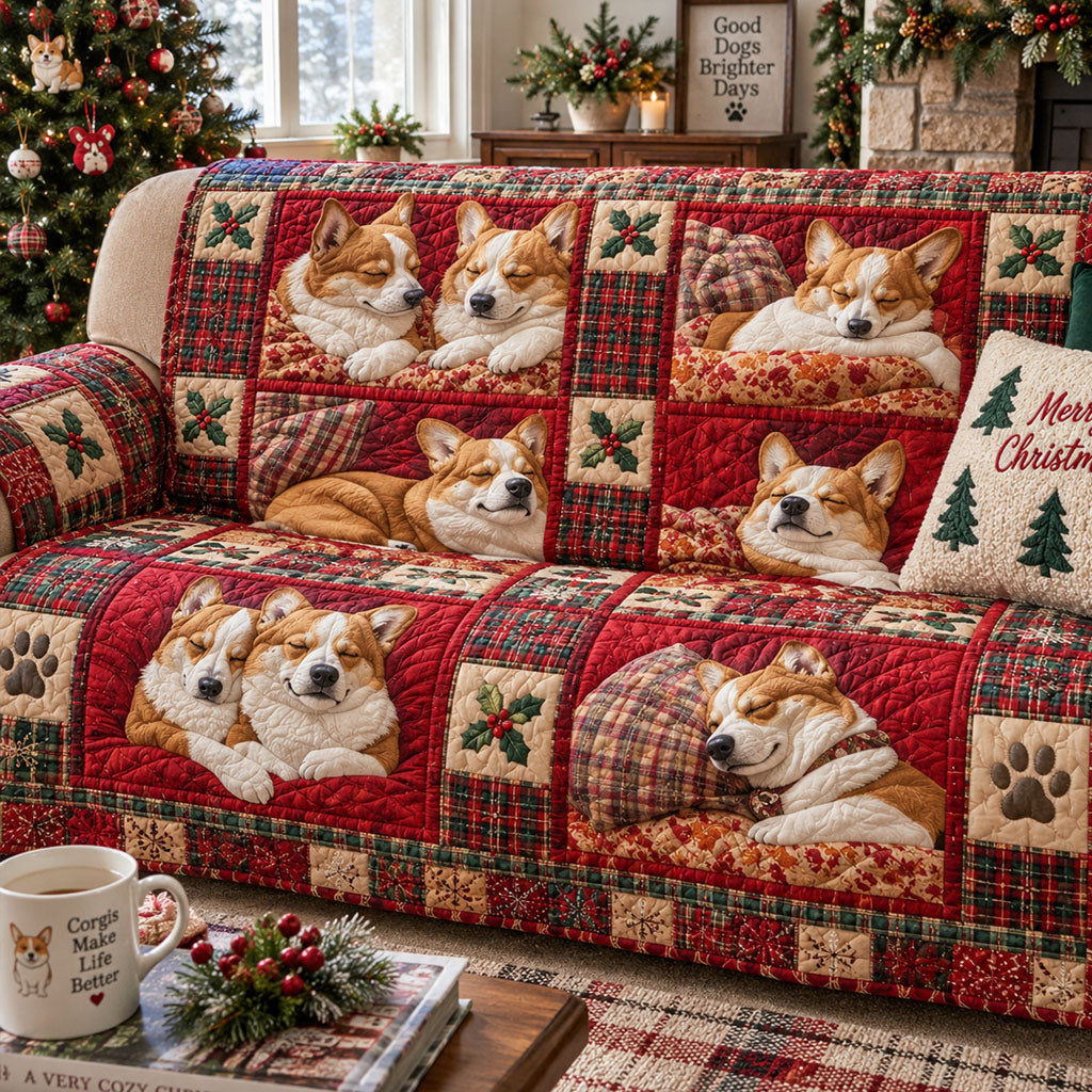 Corgi Christmas Dreams Quilted Sofa Cover SN0PT1312