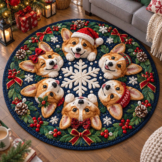 Corgi Christmas Magic Quilted Round Mat SN0TD825