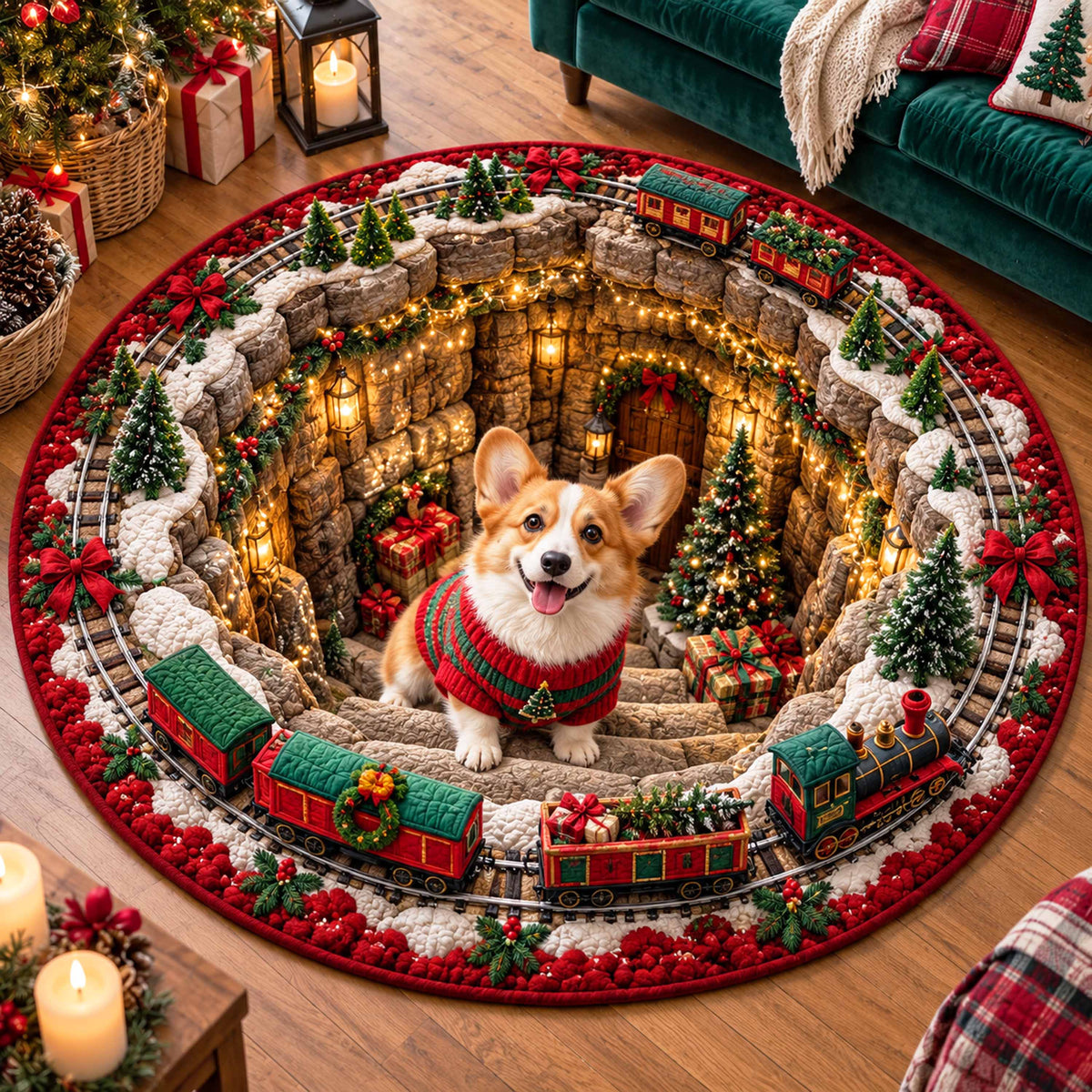 Corgi Christmas Wishes Quilted Round Mat SN0TD826