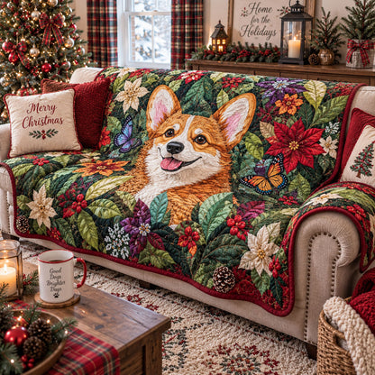 Corgi Garden Joy Quilted Sofa Cover SN0PT1313