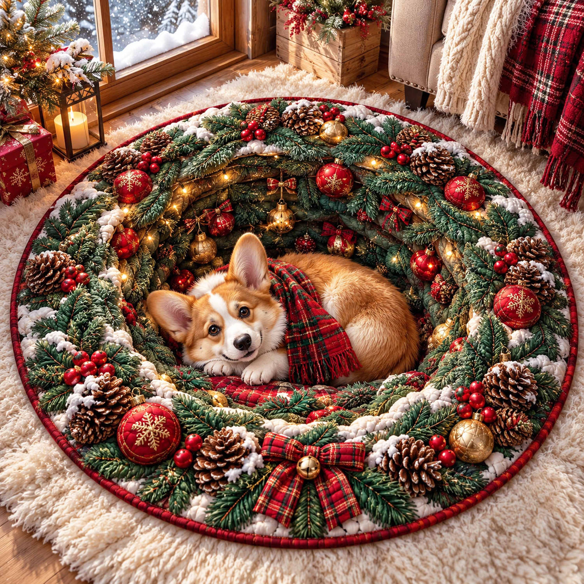 Corgi Holiday Quilted Round Mat SN0TD822