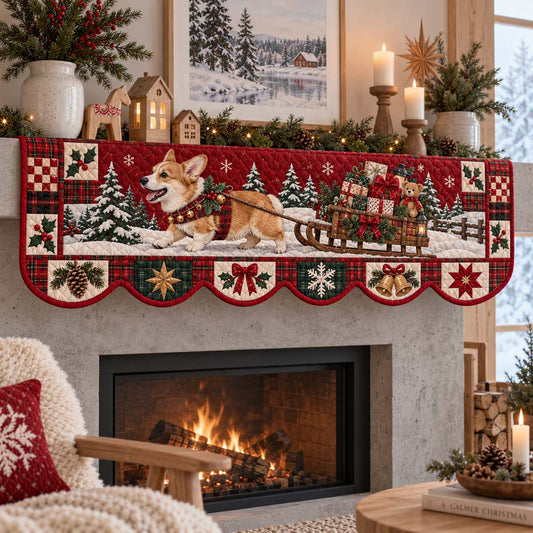 Corgi Sleigh Quilted Mantel Scarf SN0HH0506