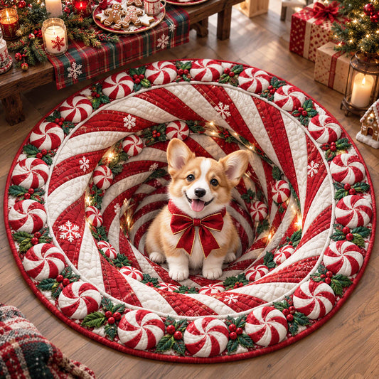 Corgi Winter Cheer Quilted Round Mat SN0TD833