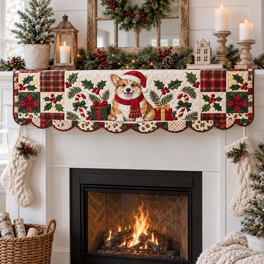 Corgi Wreath Quilted Mantel Scarf SN0HH0509