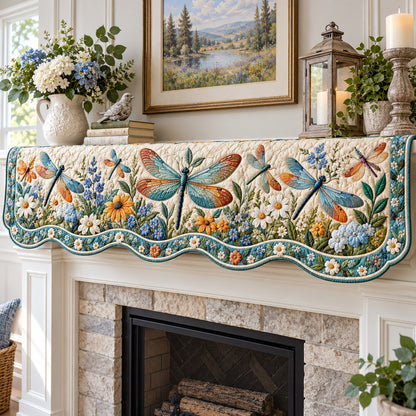 Cornflower Dragonfly Meadow Quilted Mantel Scarf SN0TV972