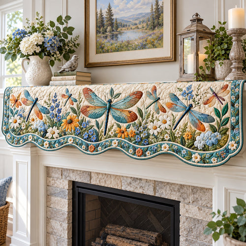 Cornflower Dragonfly Meadow Quilted Mantel Scarf SN0TV972