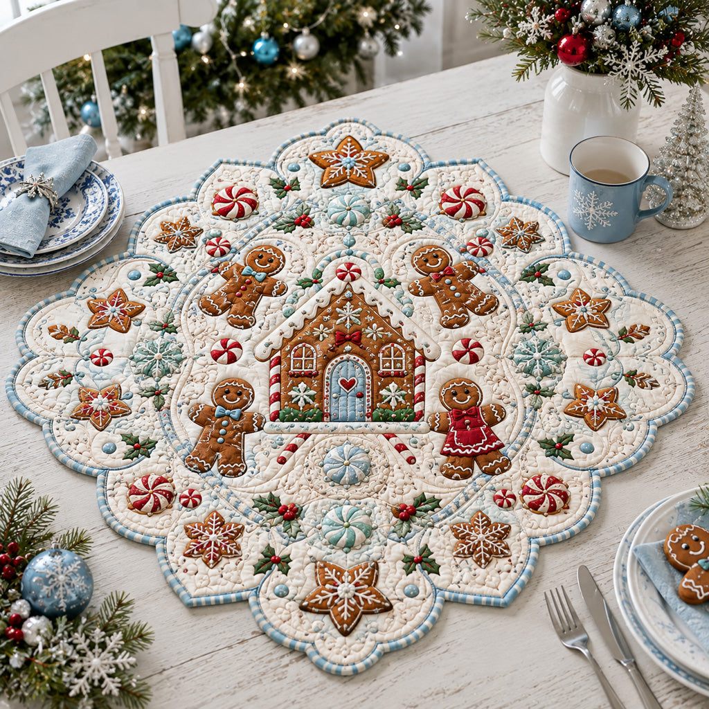 Cottage Gingerbread Man Custom Shape Quilted Table Topper SN0HH0091