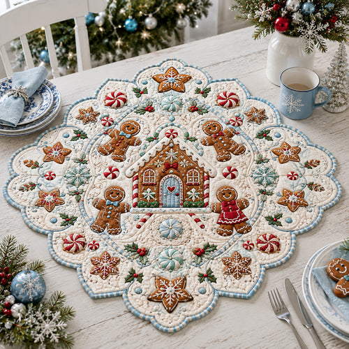 Cottage Gingerbread Man Custom Shape Quilted Table Topper SN0HH0091