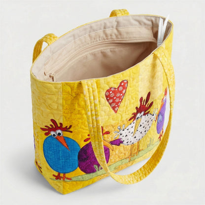 Country Hen Delight Quilted Zipper Tote Bag SN0PT016