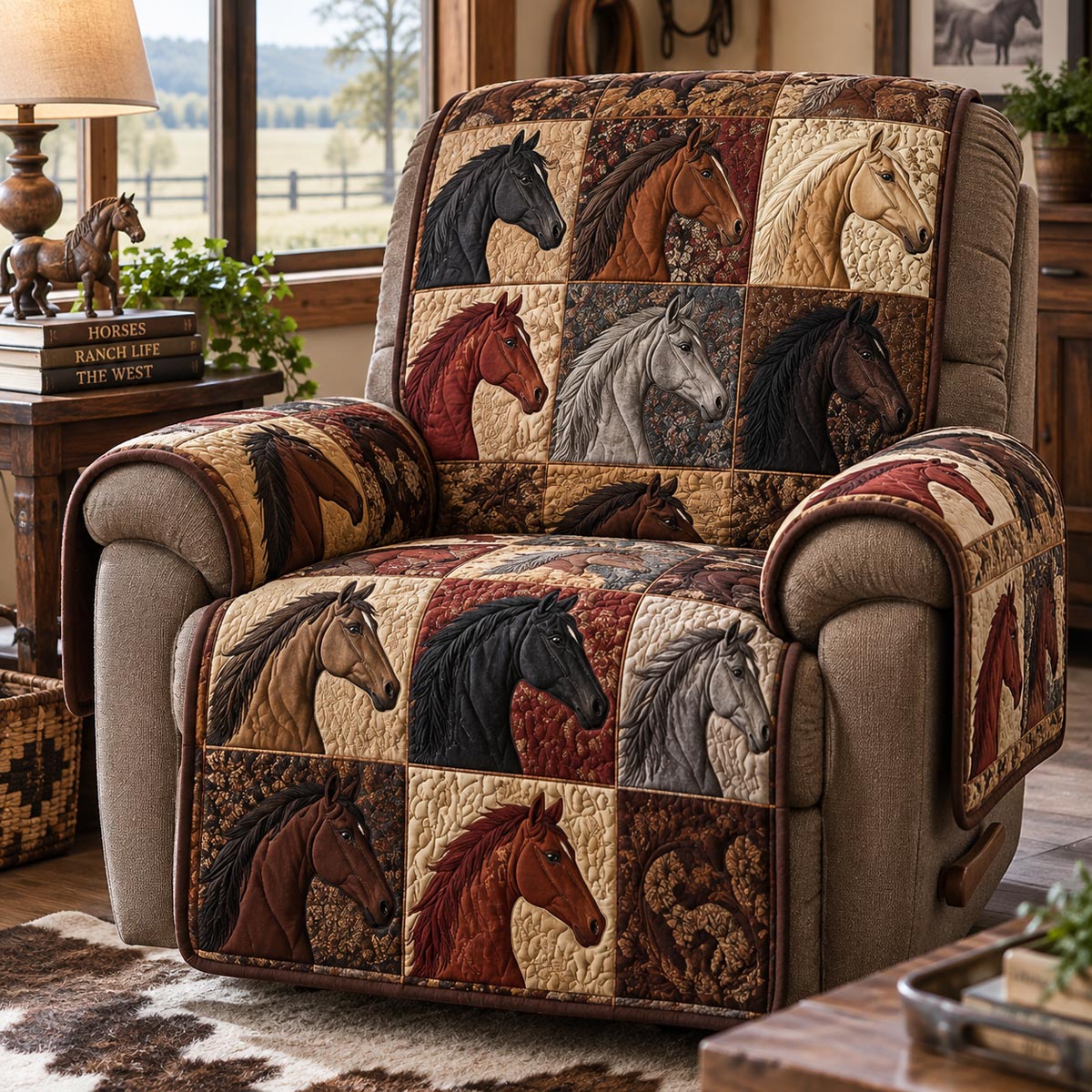 Country Horse Mosaic Quilted Sofa Cover SN0DV959