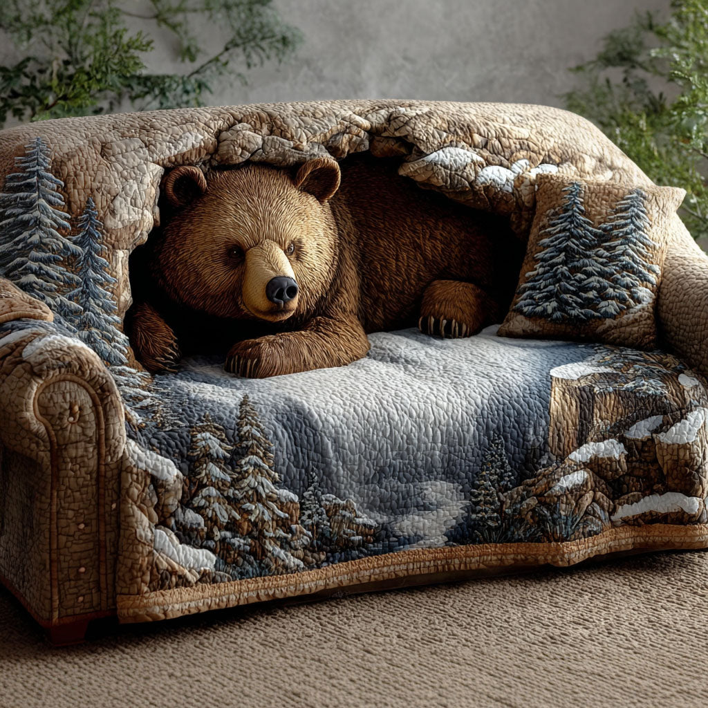 Cozy Bear Lodge Quilted Sofa Cover NCU0PT9782