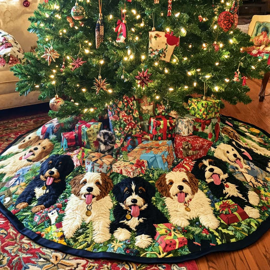 Cozy Bernedoodle Noel Christmas Quilted Tree Skirt NCU0DV1410