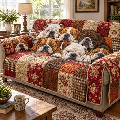 Cozy Bulldog Pack Quilted Sofa Cover SN0DV661