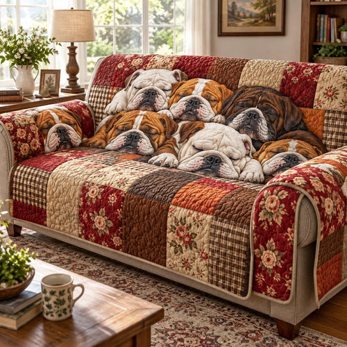 Cozy Bulldog Pack Quilted Sofa Cover SN0DV661