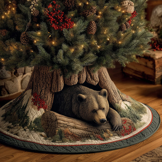 Cozy Cabin Bear Christmas Quilted Tree Skirt NCU0TH3599