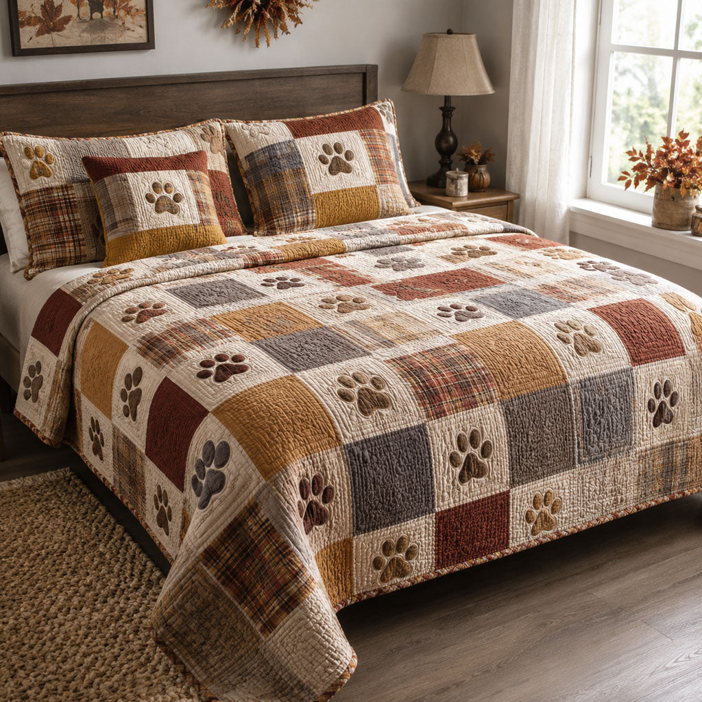 Cozy Cabin Paws 3-Piece Quilted Bedding Set SN0PT242