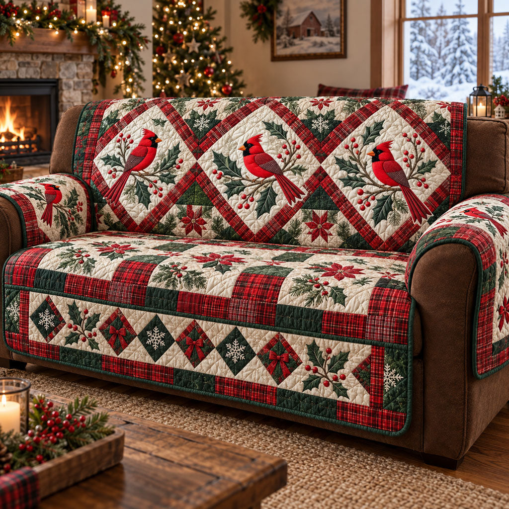 Cozy Cardinal Cottage Quilted Sofa Cover SN0PT1348