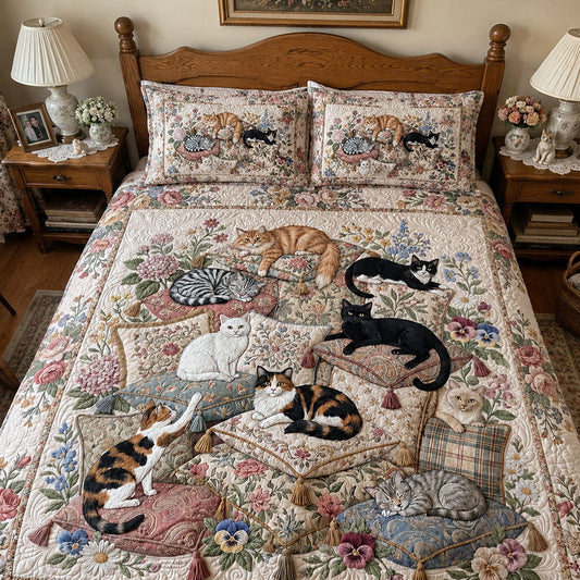 Cozy Cat Cottage 3-Piece Quilted Bedding Set SN0PT203