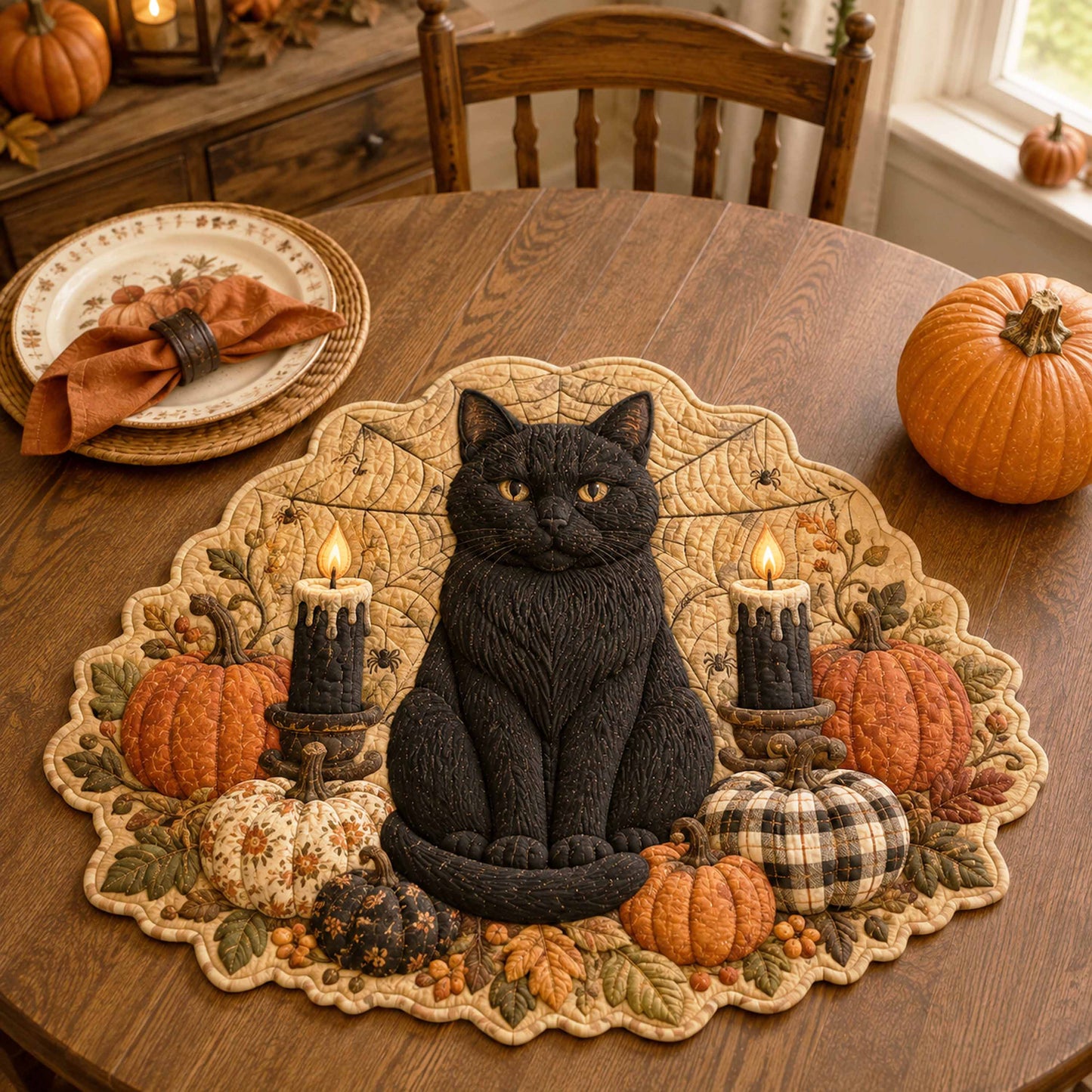 Cozy Cat Custom Shape Quilted Table Topper SN0TD094