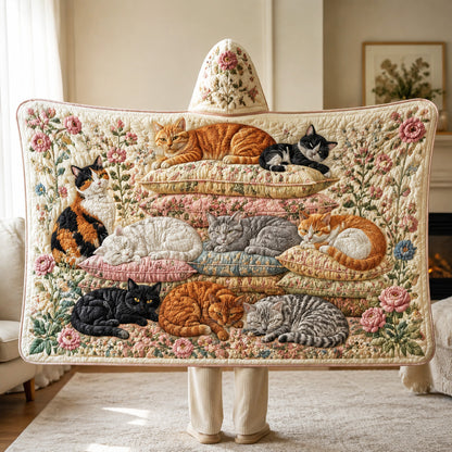 Cozy Cat Tales Quilted Hooded Blanket SN0TV069