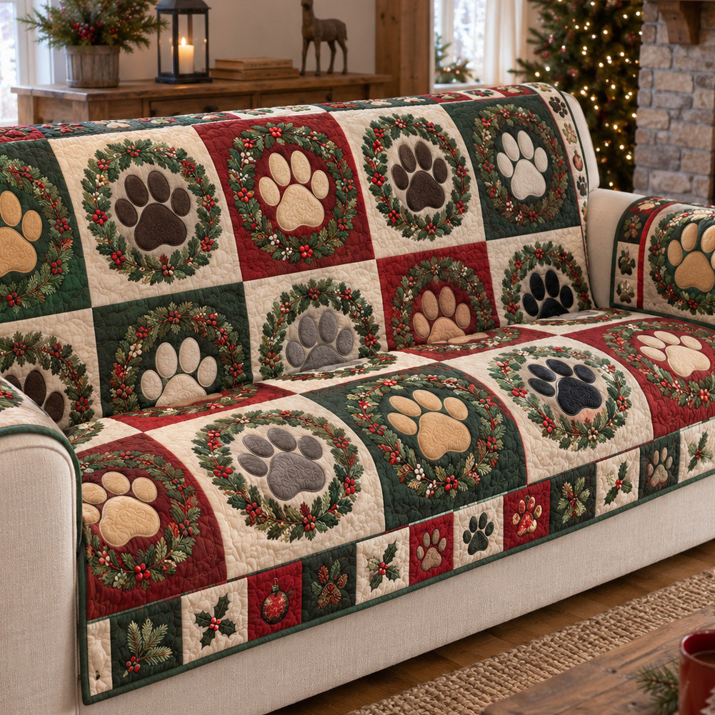 Cozy Christmas Paws Quilted Sofa Cover SN0TV396