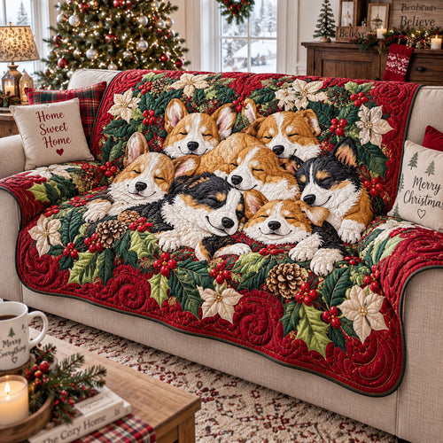 Cozy Corgi Holiday Quilted Sofa Cover SN0PT1315